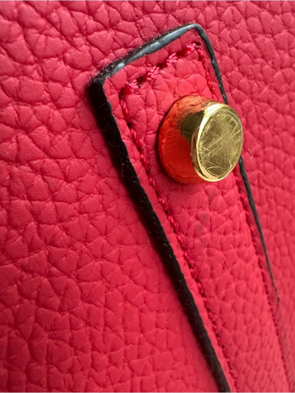 Red Structured Top Handle Bag | Gold Hardware | Statement Classic Style - Picture 10 of 13